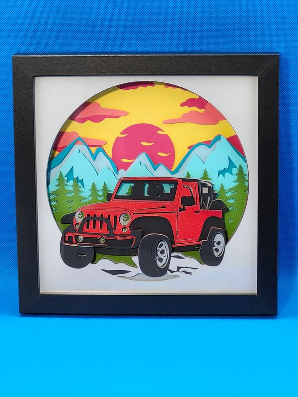 3D Off-Roading Red 8x8 inch shadowbox
