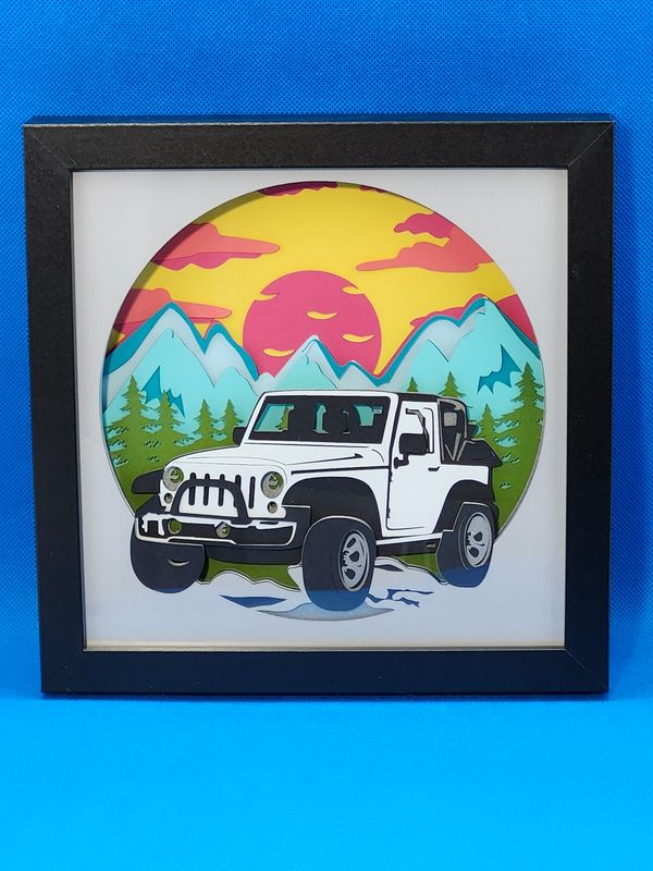 3D Off-Roading White 8x8 inch shadowbox