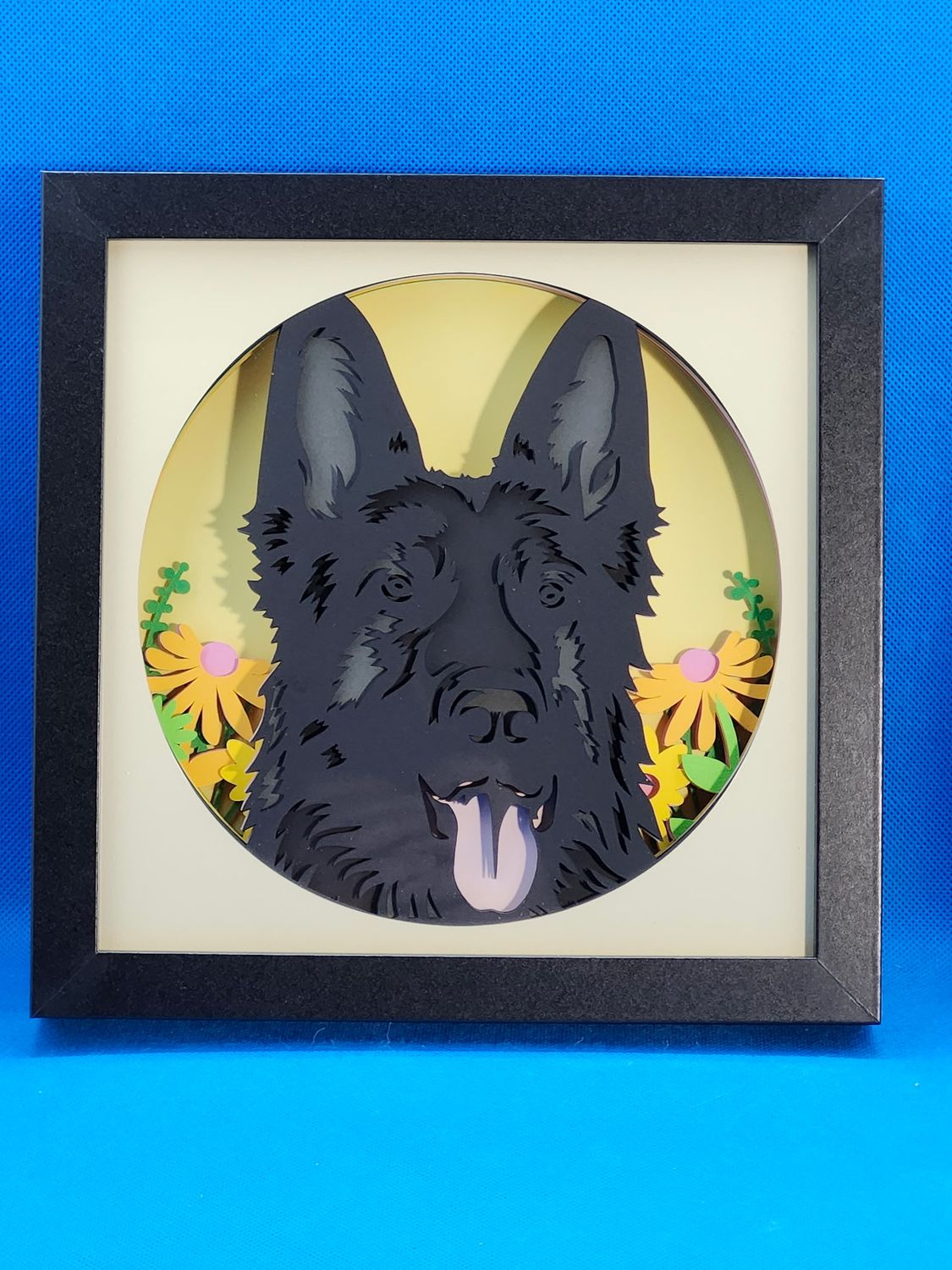 German Shepherd Black 8x8 inch shadowbox