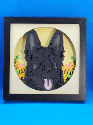 German Shepherd Black 8x8 inch shadowbox