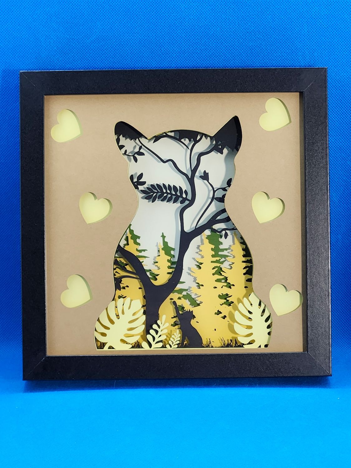 Layered Big Cat 8x8 inch shadowbox