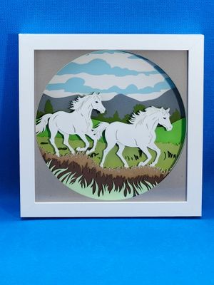 Running White Horses 8x8 inch shadowbox