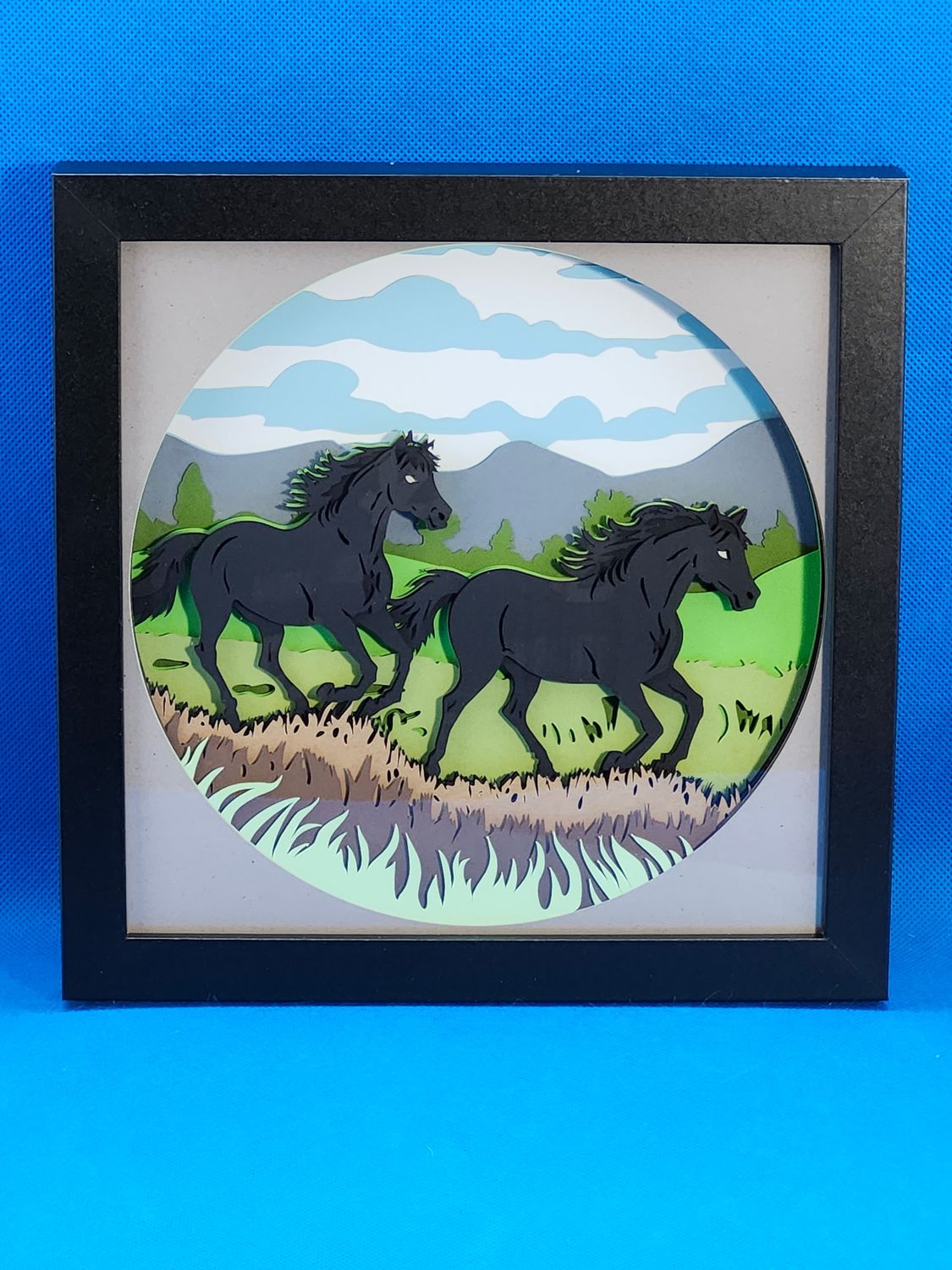 Running Black Horses 8x8 inch shadowbox