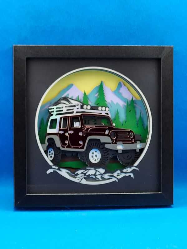 3D Off Road Dark Red 8x8 inch shadowbox