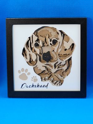 Tan Dachshund w/Paw Print 8x8 inch shadowbox
