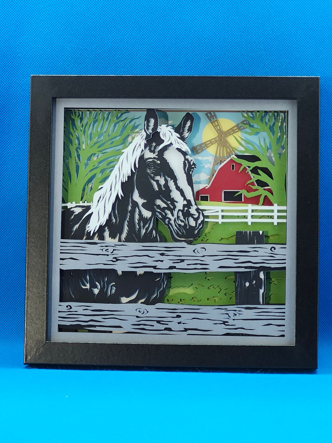 Horse Farm Black 8x8 inch shadowbox