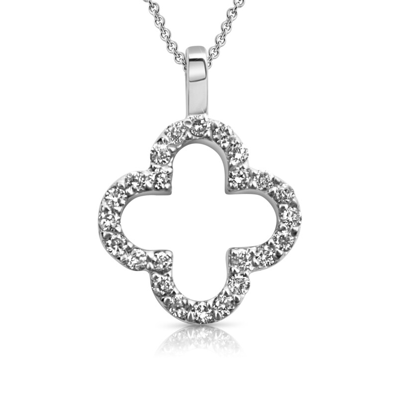 Diamond Clover Pendant 14K White Gold Necklace | Nabibijoux.com