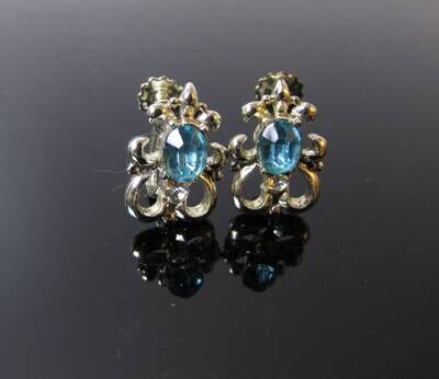 Antique Blue Crystal Art Deco Screwback Earrings c.1920's