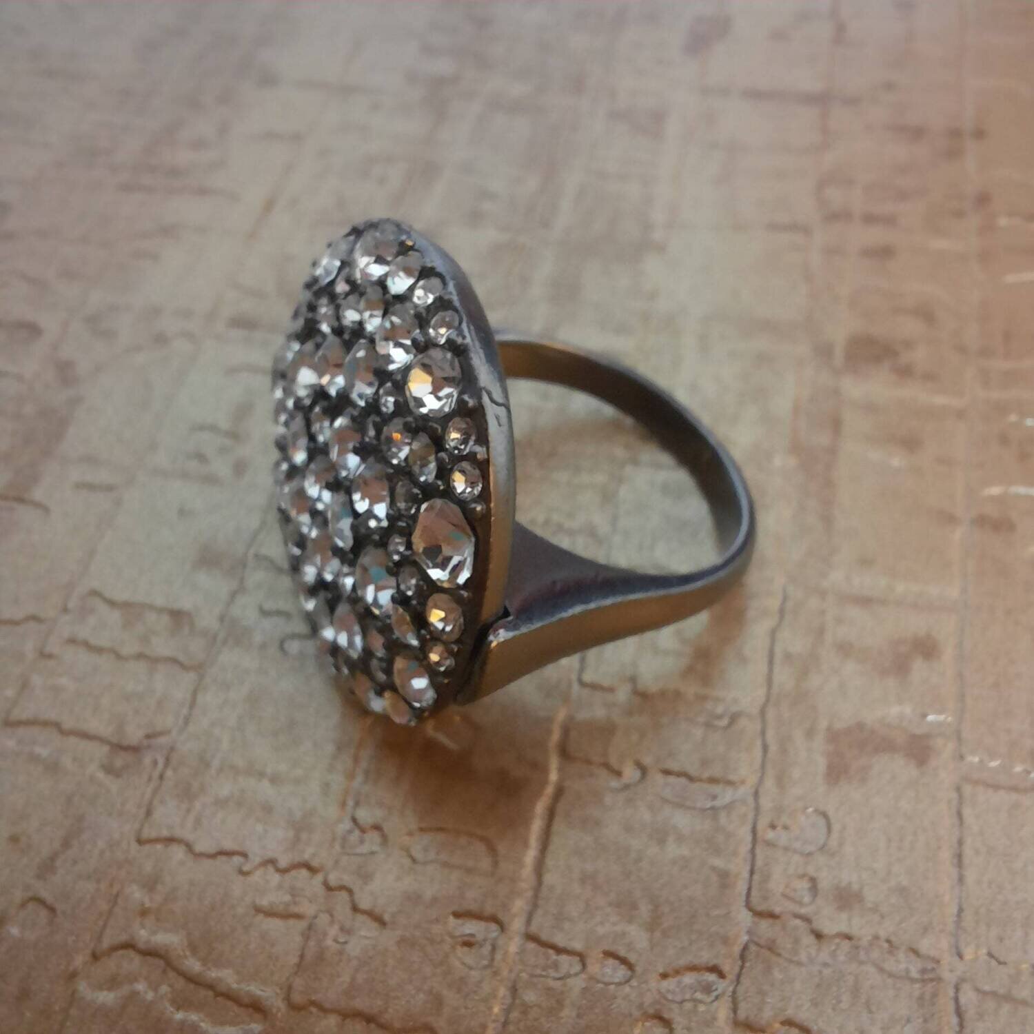 Fossil 8's  Crystal Pave Matte Silver Ring c. 2000