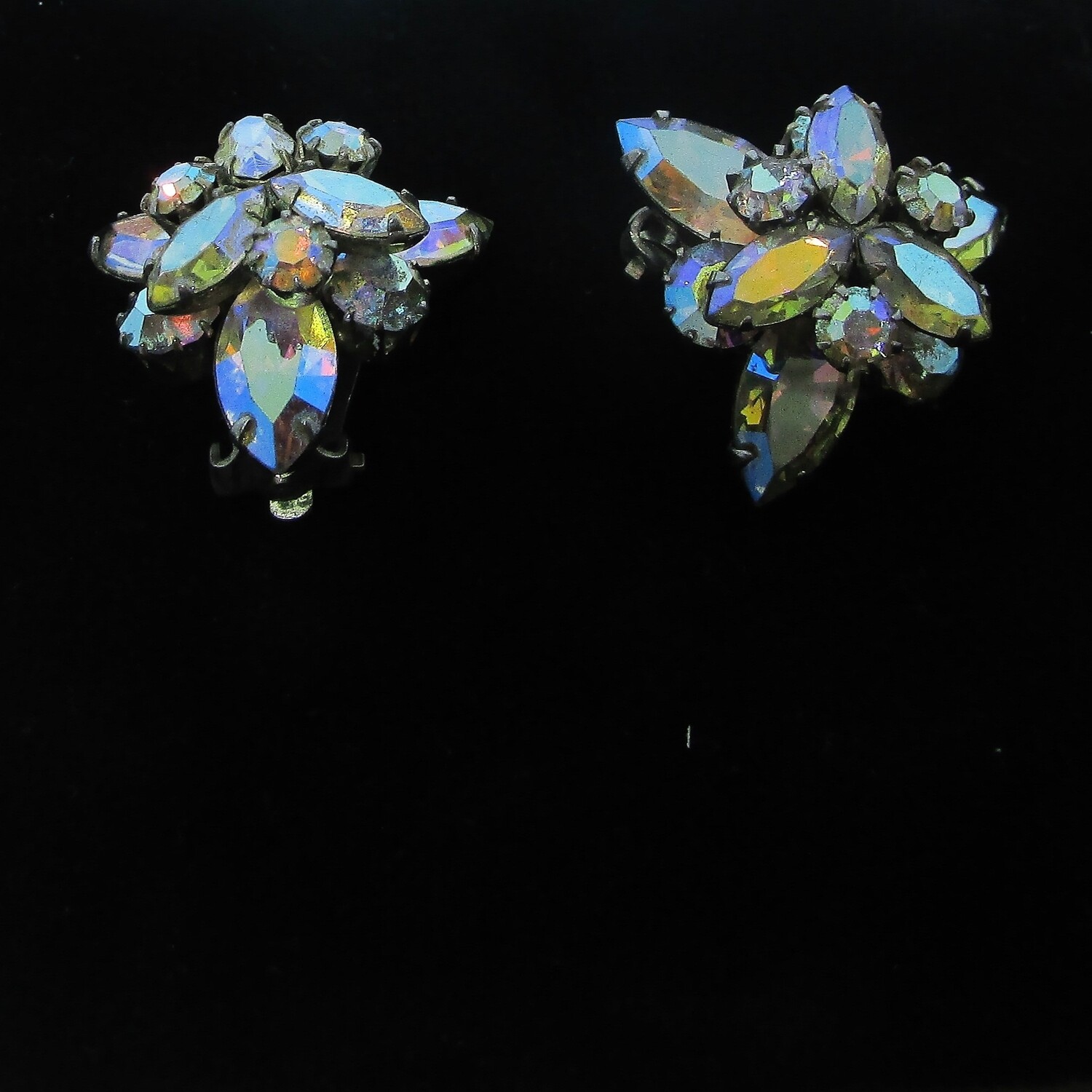 Sherman's Irridescent Aurora Borealis Crystal Earrings c.1950's