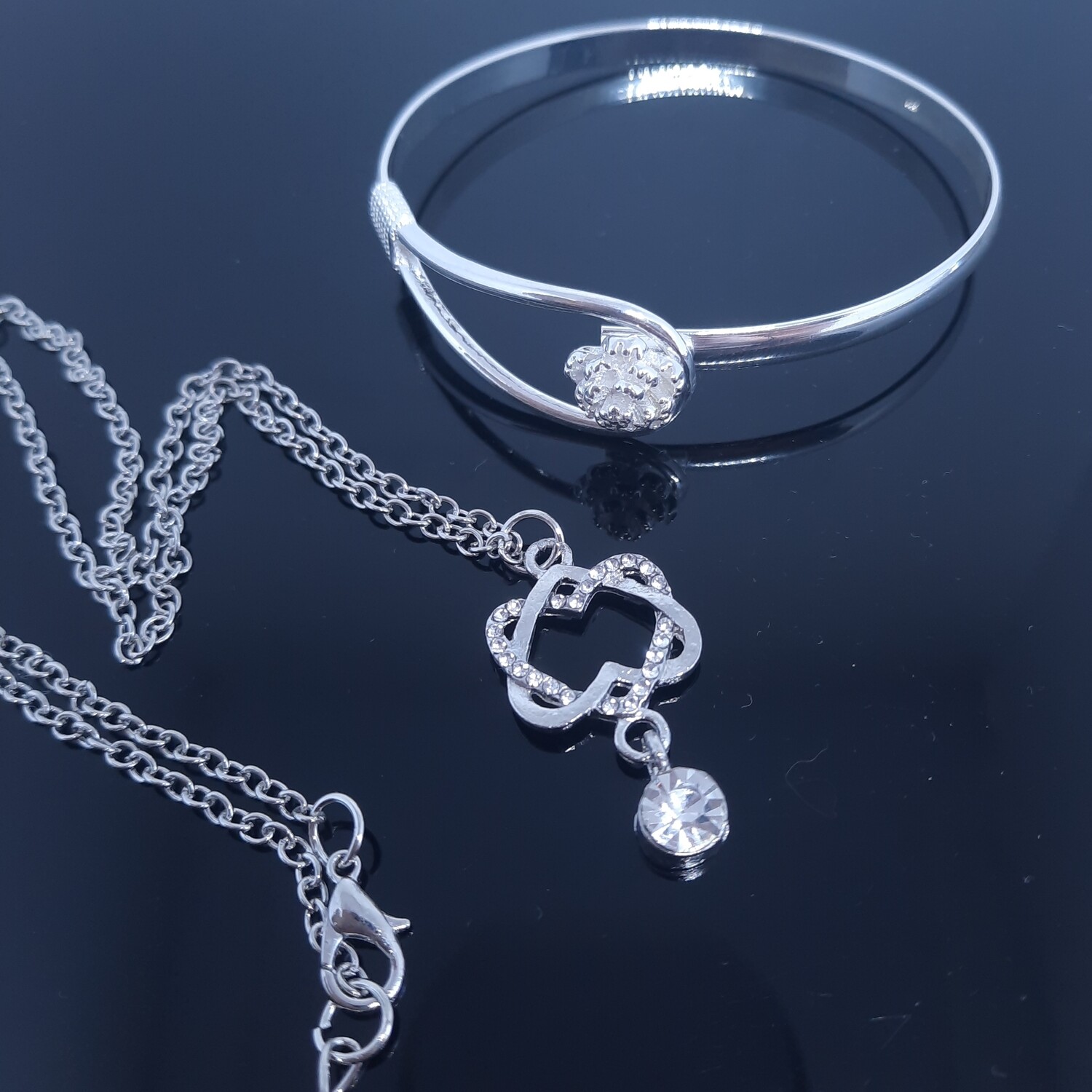 Sterling Silver Sparkle Set Necklace and Bangle c. 1990's