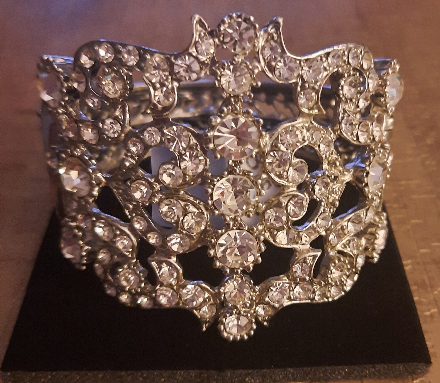 Bridal cuff bracelet lined with rhinestone and cubic zirconia c. 1950's