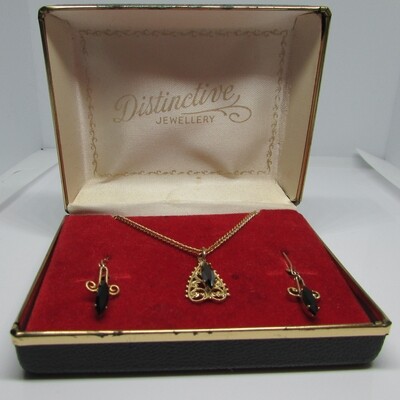 Distinctive Jewellery's Hematite (Black Alaskan Diamond) Earrings and Necklace c. 1950's