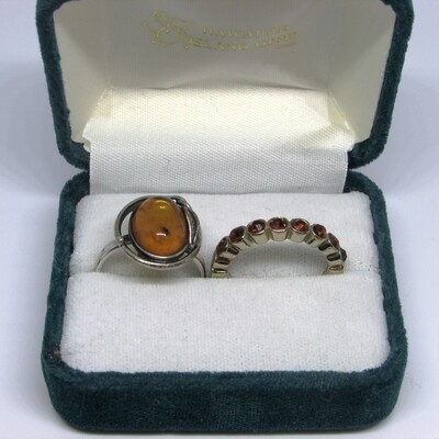 Vintage Stackable Amber and Garnet Ring Set c.1970's