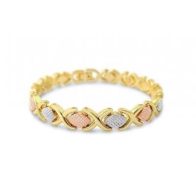 Yellow Gold Two-Toned Diamond Cut XO Hugs and Kisses Love Bracelet c. 1990's