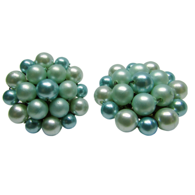 Faux Cluster Pearls Earrings with Shades of Blue c. 1950's