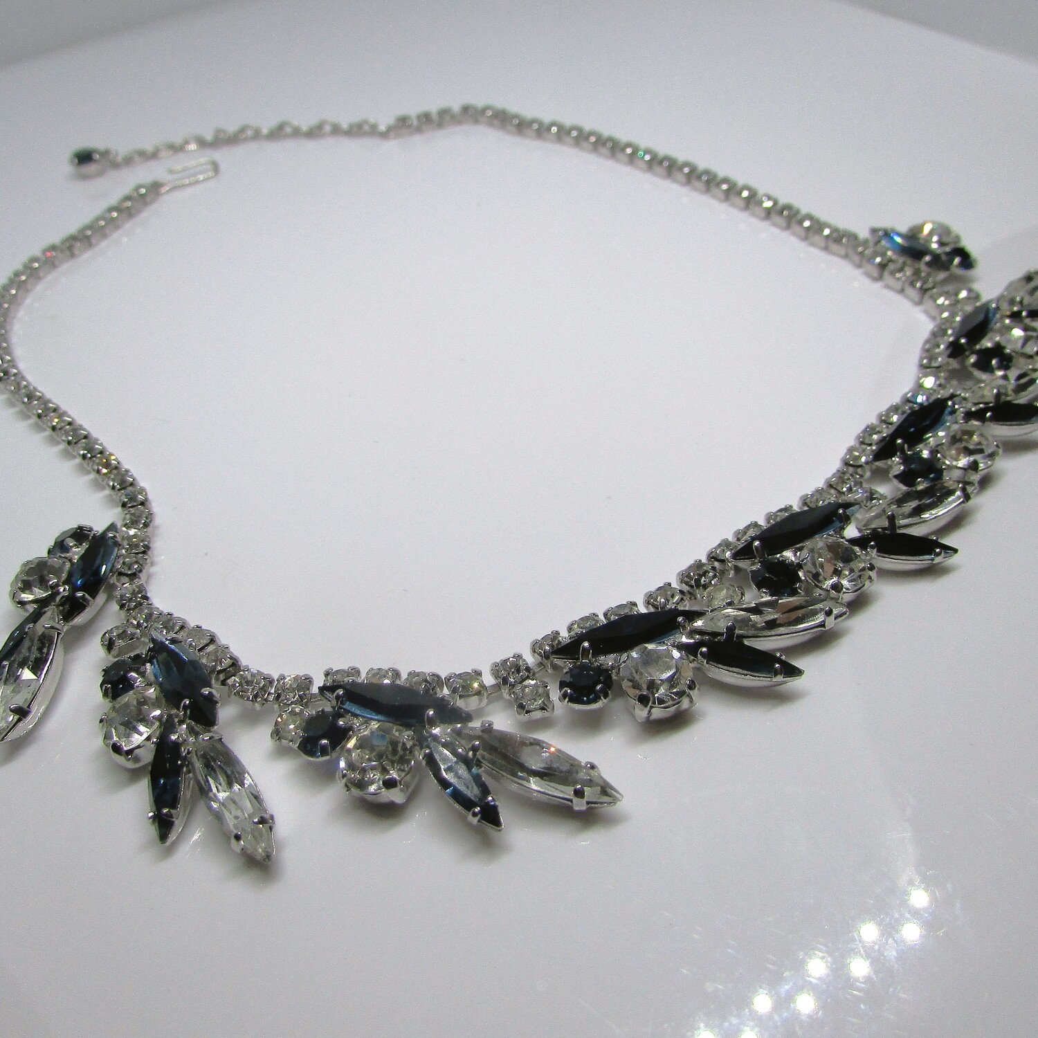 Vibrant  Sapphire Blue Marquise Cut Crystal Necklace c. 1920's