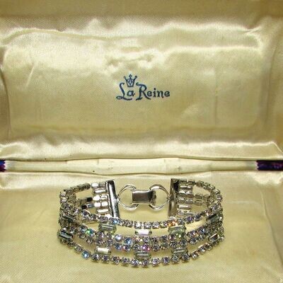 La Reine's Art Deco Rhinestone Crystal Studded Bracelet c. 1950's