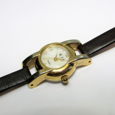 Kenneth Jay Lane's Calfskin Leather Gold Watch c. 1980's