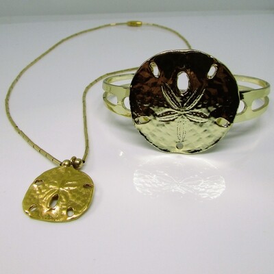 10k Gold Plated Sterling Silver Sand Dollar Jewelry Set c. 1980's