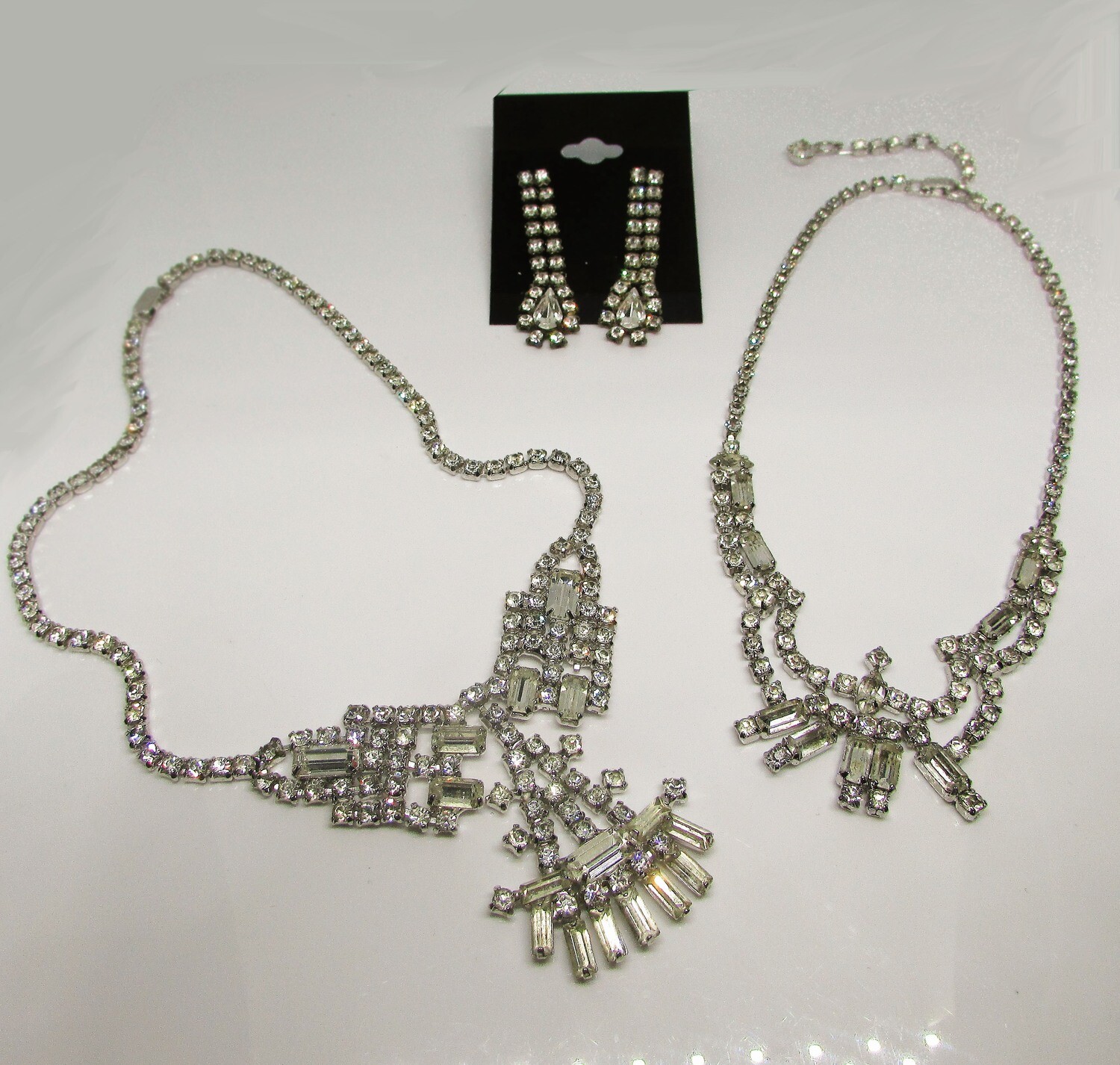 Continental's Crystal Jewelry Set, Two Necklaces and Earrings c. 1950's