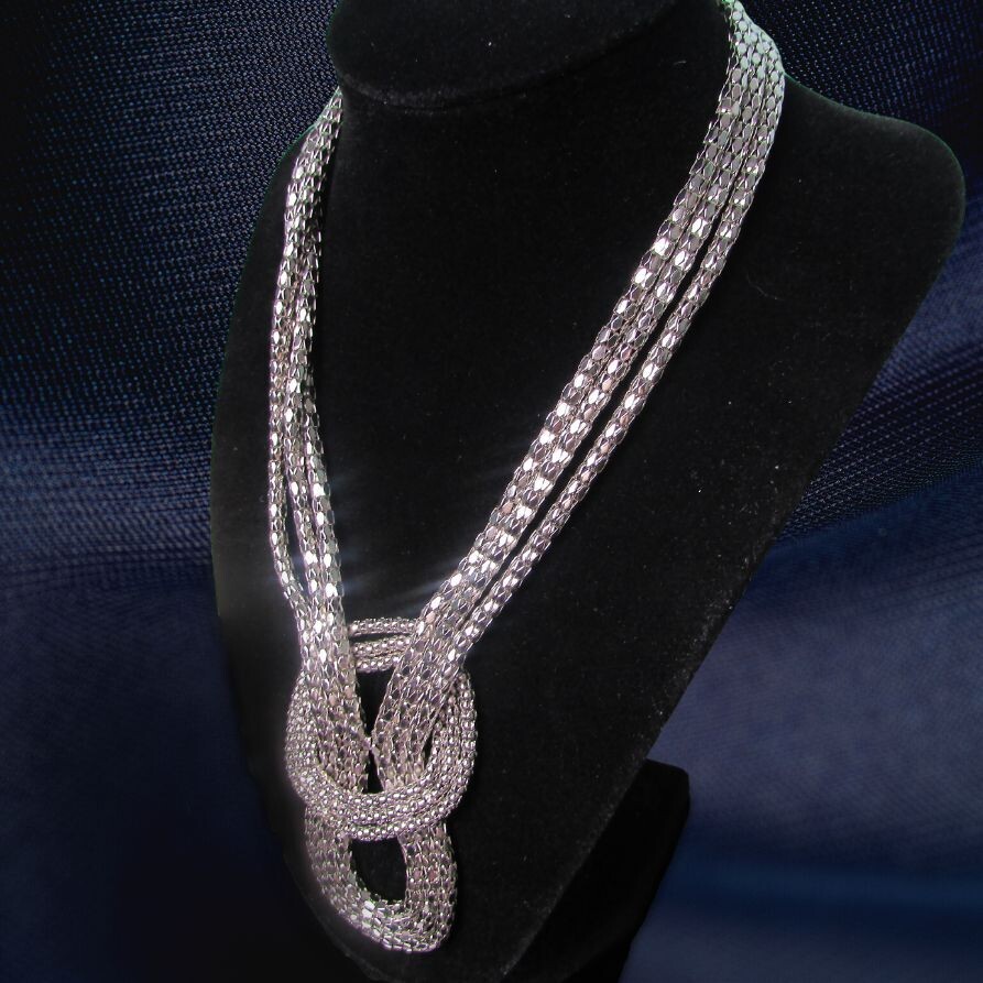 Vintage Knotted Wire Mesh Silver Chain Statement Necklace c. 1990's