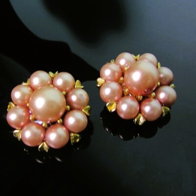 Vintage Pink Faux Pearl Beaded Clip-on Earrings c.1950's
