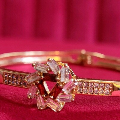 10K Gold Plated Bangle with Ruby and Topaz Floral Baguette and Crystal Pave c.1990's