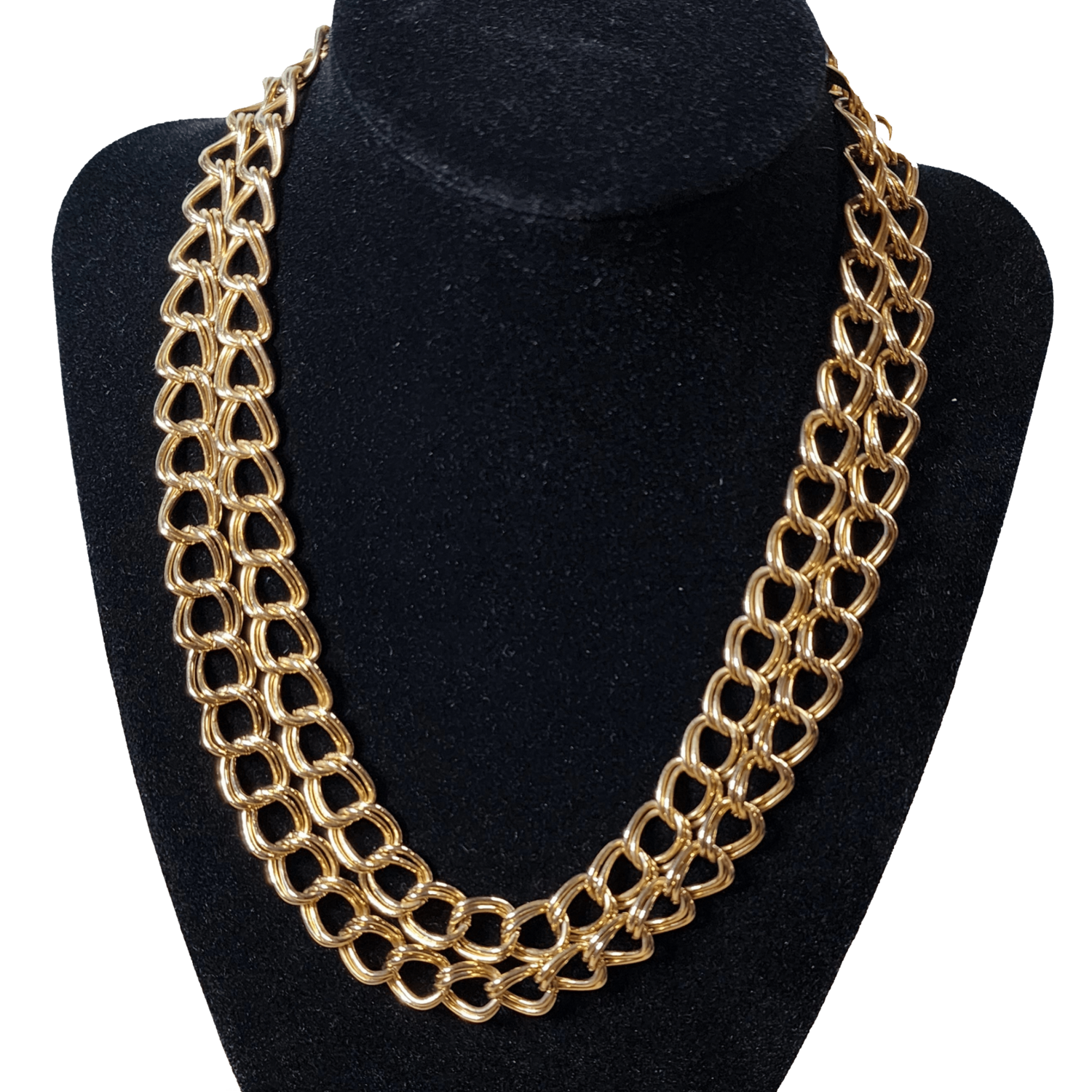 Vintage Two-Stranded Gold-toned Rolo Chain Choker/Necklace c. 1980's