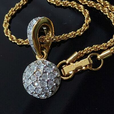 Vintage Signed Swan Classic Swarovski Pave Pendant with Gold Chain c. 1990's