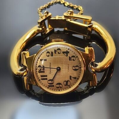 Vintage Vendome's Antique Gold toned 7 Jewel Mechanical Geometric Watch c. 1950's