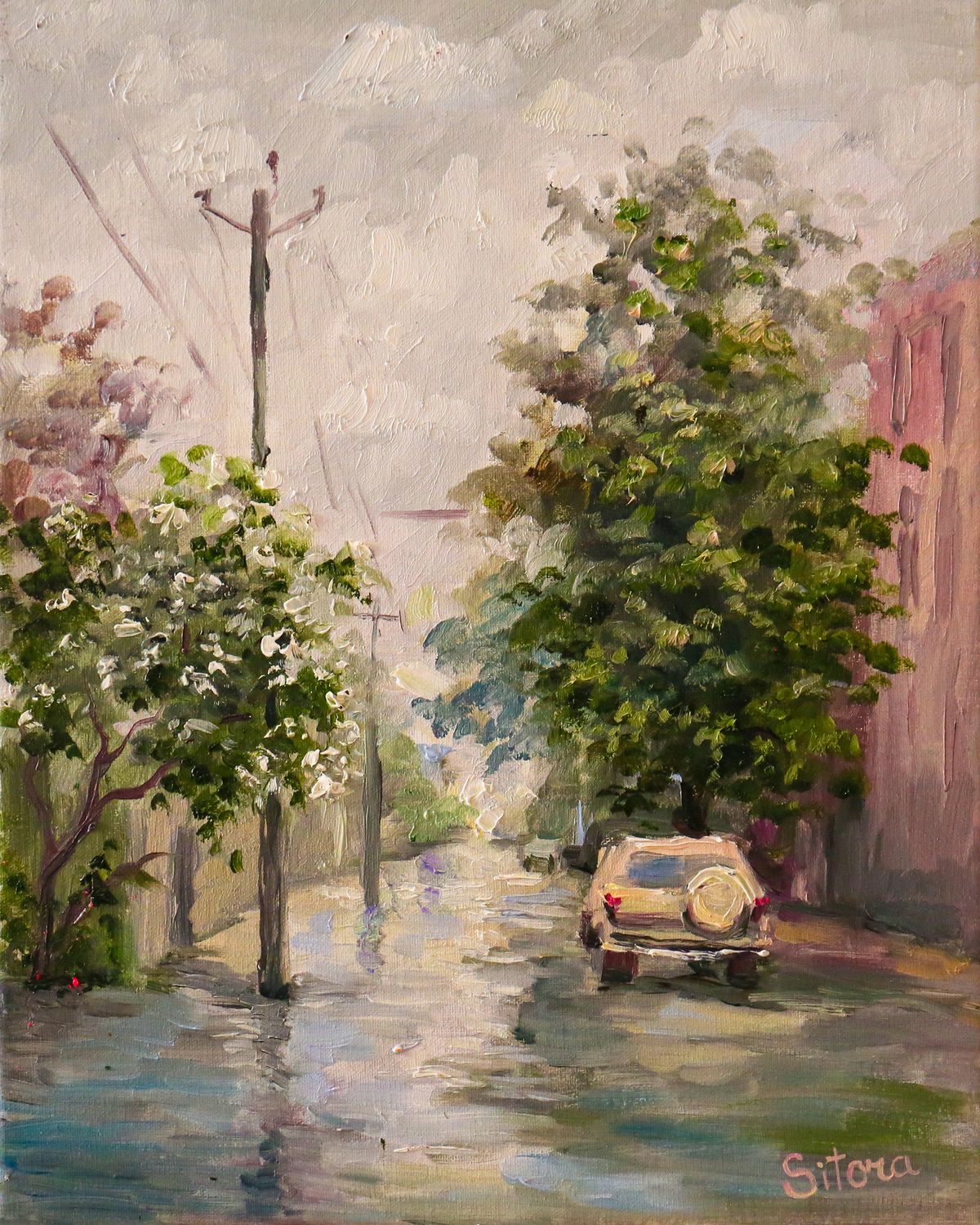 “Rainy Day Street” – Oil Painting