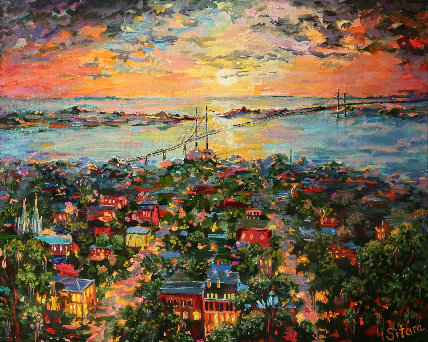 Print Sunset of Downtown Savannah