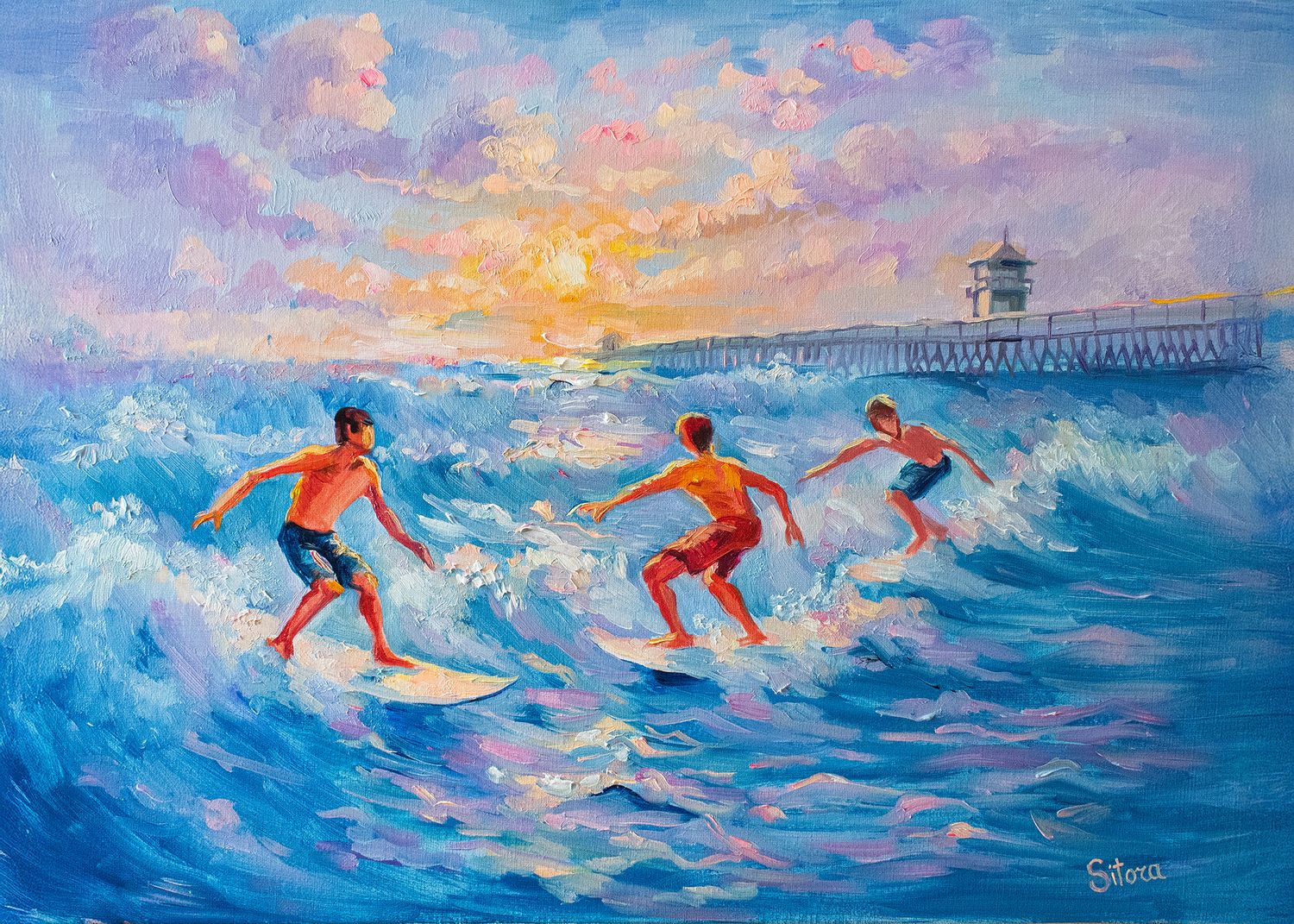 "Sunset Surf at Huntington Beach" Orange County CA