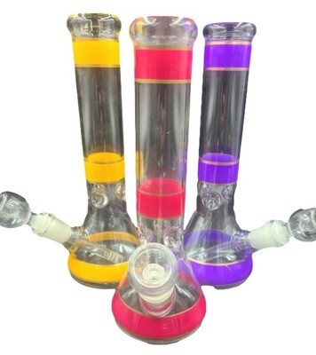 10" Beaker Bongs with Vibrant Color and Gold Striping