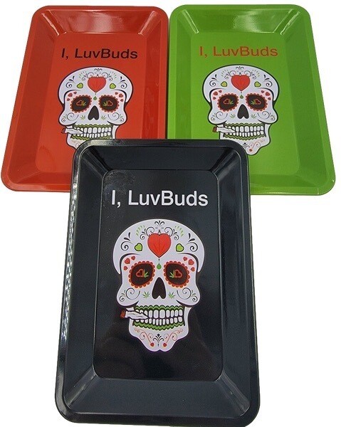 5" x 7" "I, LuvBuds" Rolling Tray with Skull