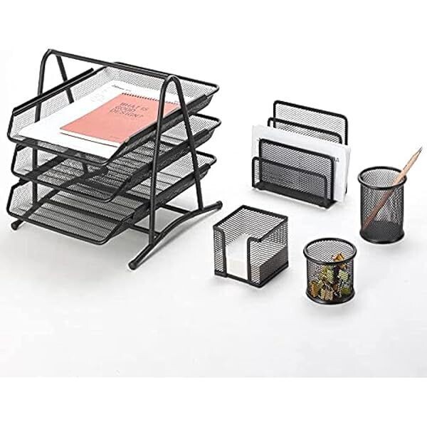Mesh Executive Desk Black Organizer - 5pcs