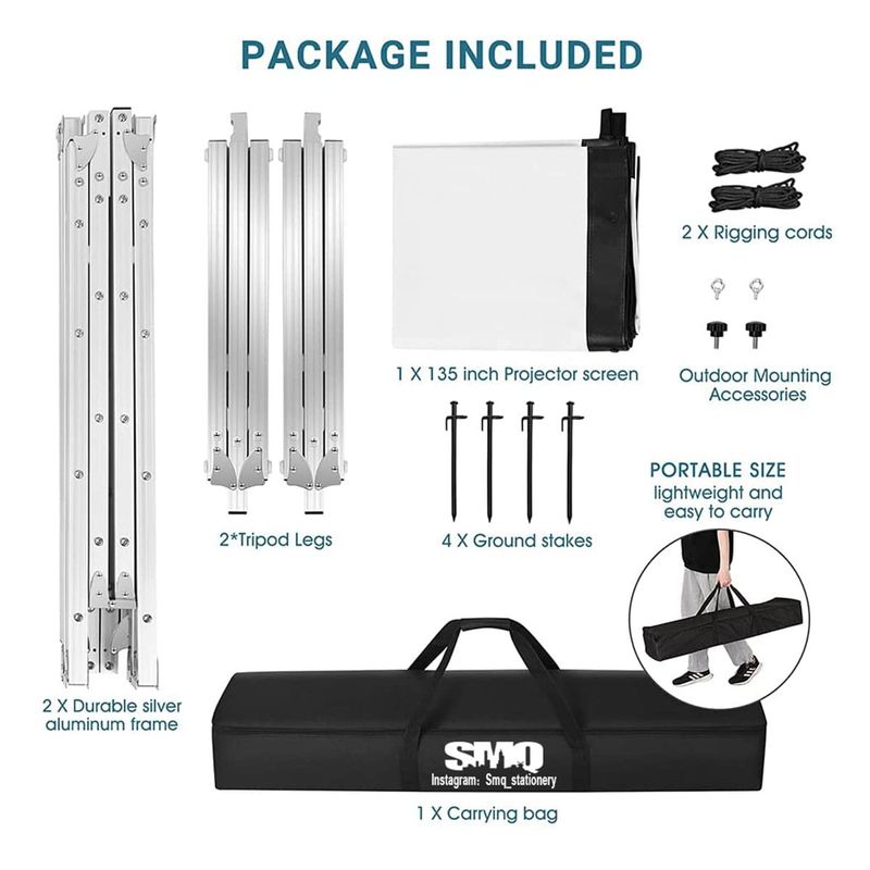 SMQ Fast Folding Projector Screen 4k Ultra HD with bag and tools (100 inch)