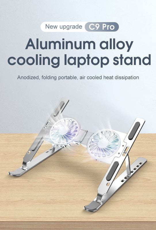 SMQ Adjustable Aluminum Computer Stand with Cooling Fan and Lighting 14&quot;-17&quot; C9