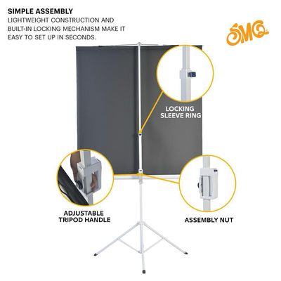 إس إم كيو شاشة عرض بروجكتور مع ستاند احترافي وحقيبه للتنقل والتخزين وحبال وخطاف للتثبيت بالأرض- 72 بوصة