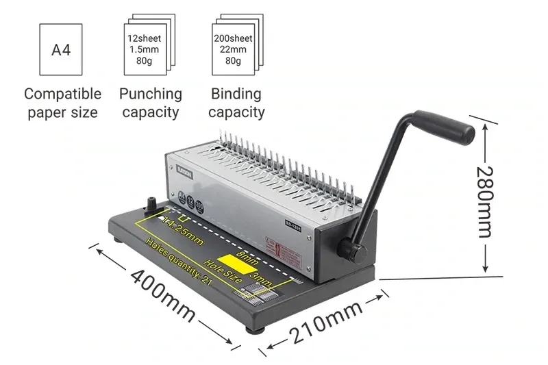 RAYSON Manual Comb Binding Machine Metal Body HEAVY DUTY12 sheets SD-1201