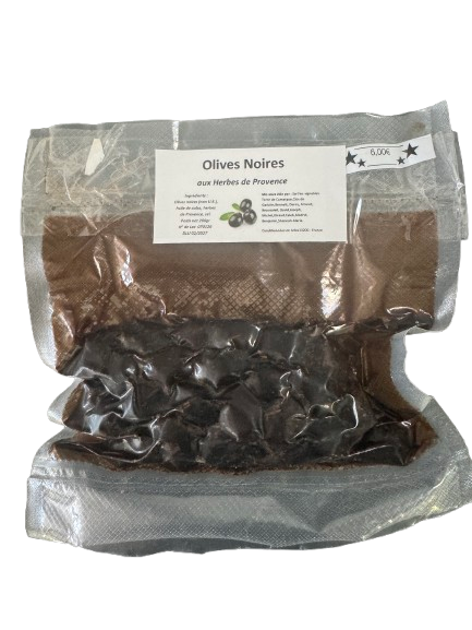 Olives Noires à la Grecque aux Herbes de Provence - sous vide -