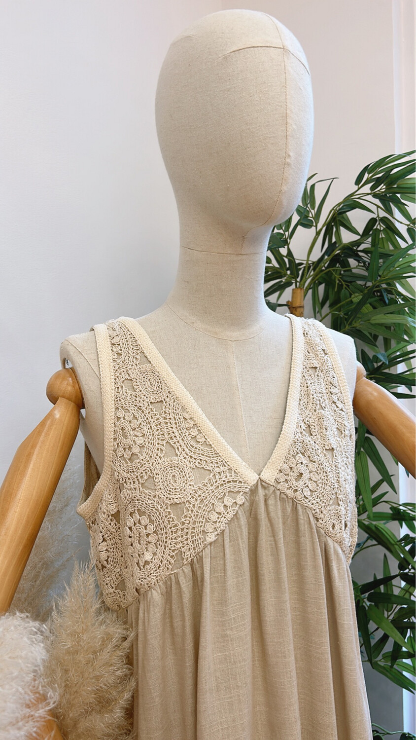 Vestido croché y lino