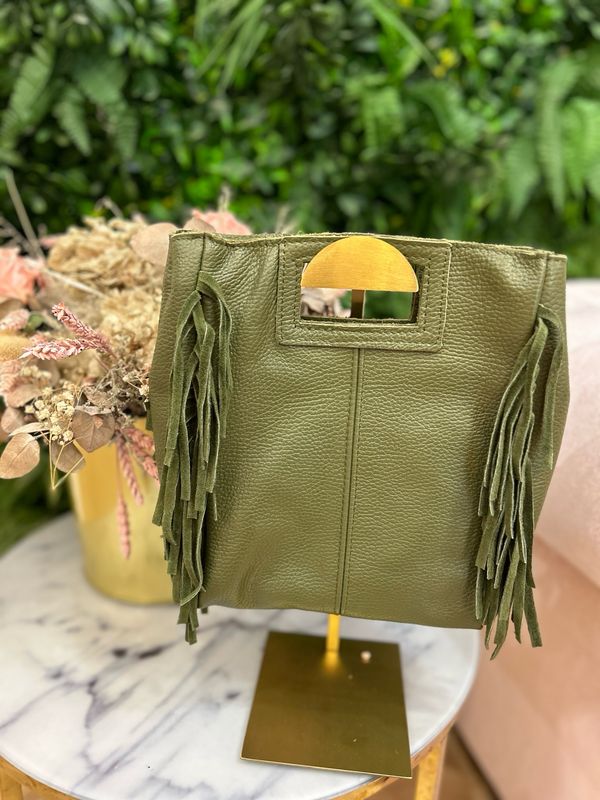 Bolso piel flecos verde