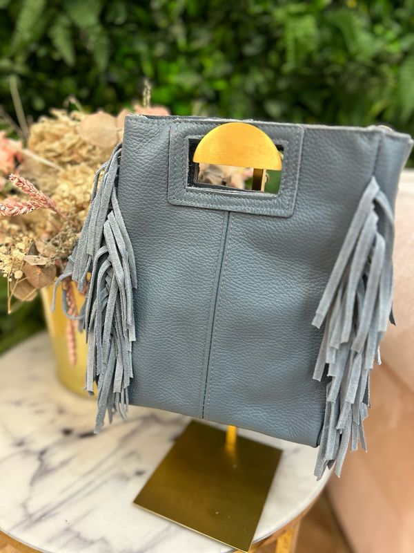 Bolso piel flecos azul