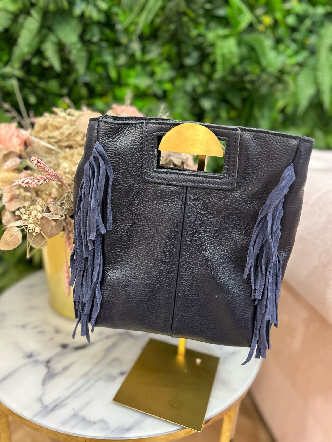 Bolso piel flecos marino