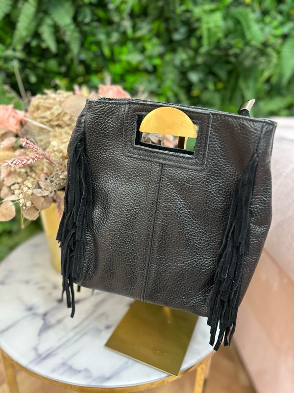 Bolso piel flecos negro