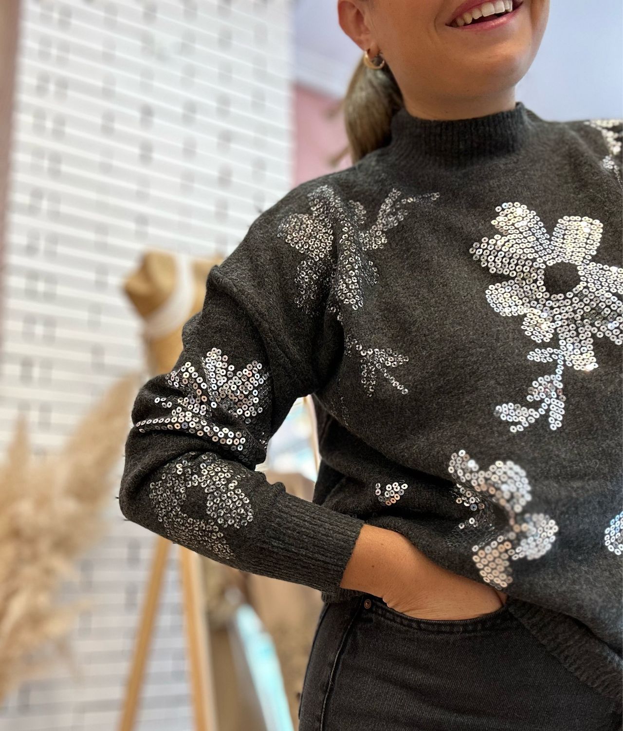 Jersey flor lentejuelas