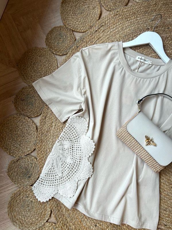 Camiseta croché beige
