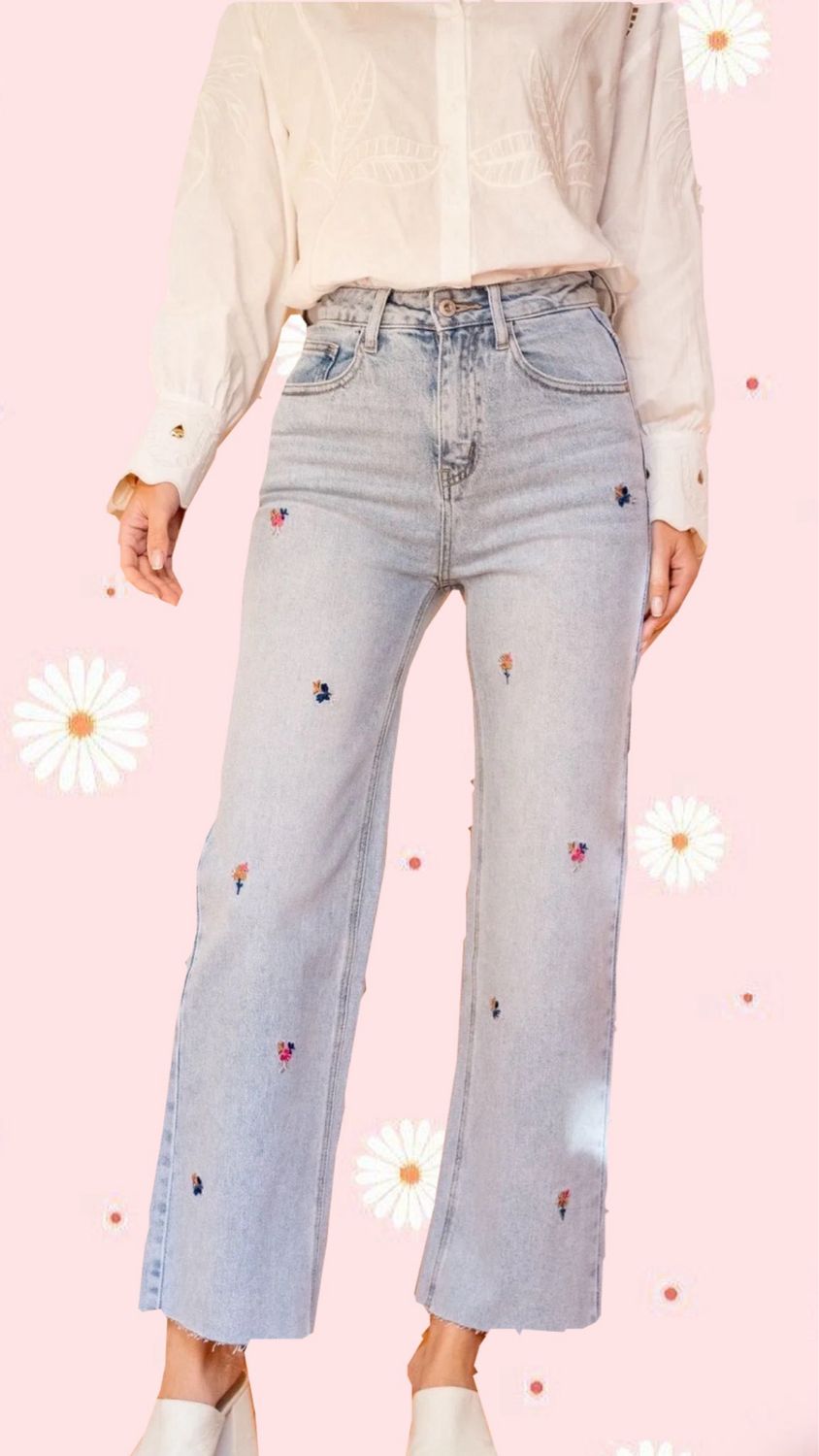Pantalón flor bordada